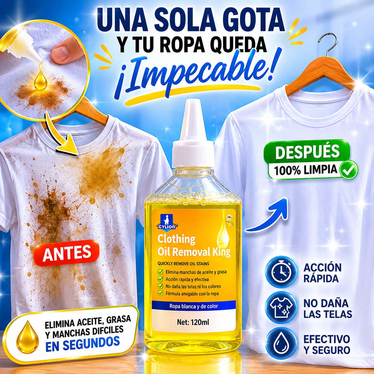 REMOVEDOR DE MANCHAS Y ACEITE PARA ROPA