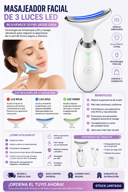 MASAJEADOR FACIAL DE 3 LUCES LED