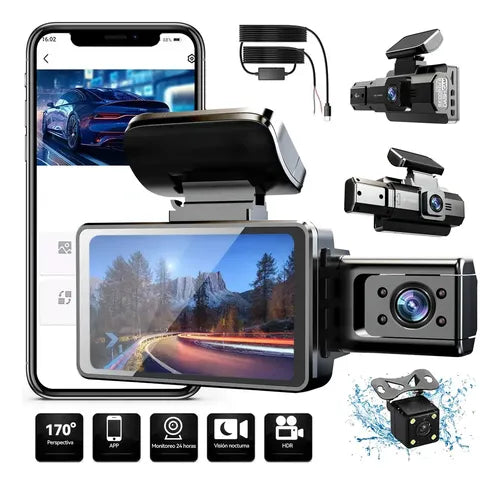 CÁMARA PARA AUTOMÓVIL WIFI 3 EN 1 HD 1080P CON CÁMARA TRASERA