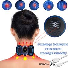 MASAJEADOR DE CUELLO EMS PARCHE ADHESIVO PARA MASAJE CERVICAL RECARGABLE 8 MODOS 19 ENGRANAJES INSTRUMENTO DE TERAPIA PU